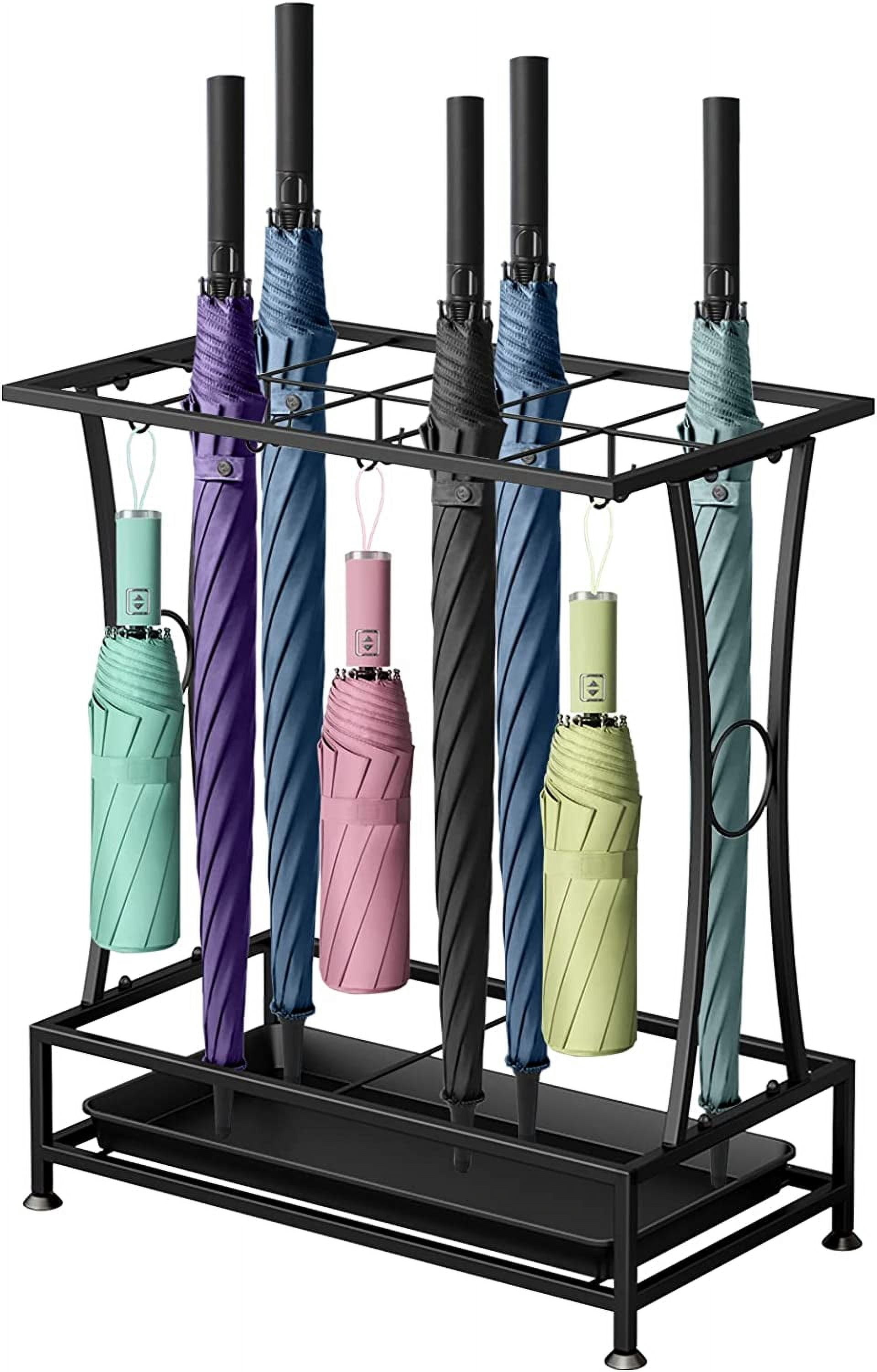 Metal Umbrella Holder Stand with Removable Drip Tray, Industrial Free Standing Umbrella Rack Organizer for Entryway Home Office Patio Decor
