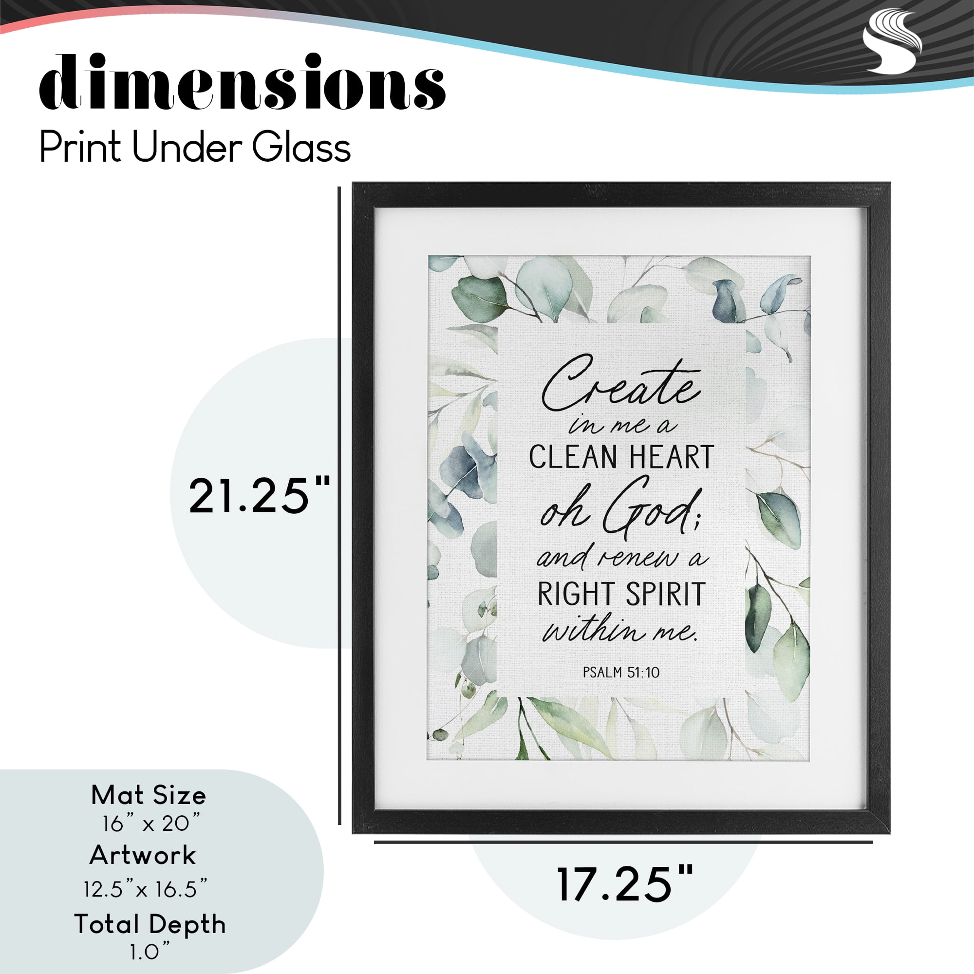 Clean Heart & Right Spirit Black Framed Print Under Glass, design by Lettered and Lined