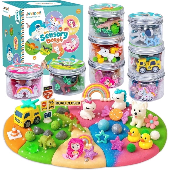 Joyspot! 8-Pack DIY Sensory Play Dough Jar Kits for Kids Ages 3 , Sensory Toys for Toddlers, Non-Toxic, Educational Creative Playdough