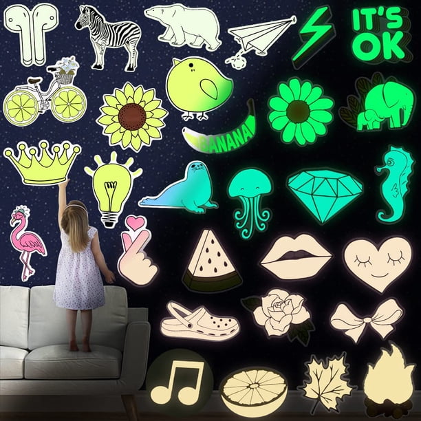 Susihi Pegatinas Que Brillan En La Oscuridad Para Botellas De Agua, Pegatinas Para Niños Que Brillan En La Oscuridad, Pegatinas De Pared De Vinilo Impermeables, Paquete (30 Unidades)