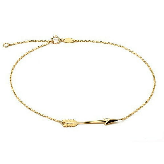 LoveBling 10K Yellow Gold .50mm Diamond Cut Rolo Chain with Arrow Charm Anklet (#5)