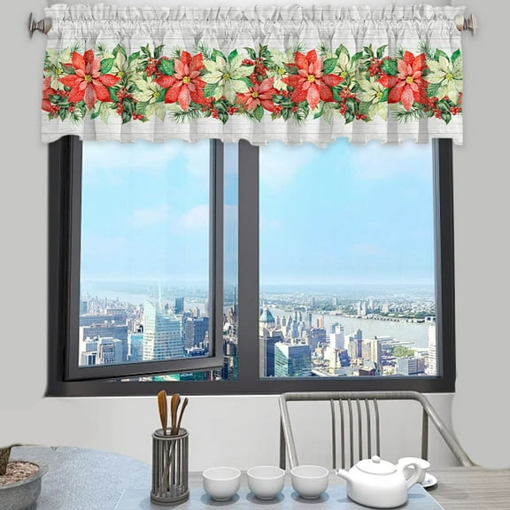 Christmas Window Curtains, Holiday Decorations, Festive Christmas Style Window Drapery for Holiday Home Decor, Red White Green Polyester Hanging Curtain for Christmas Tree Themed Scene