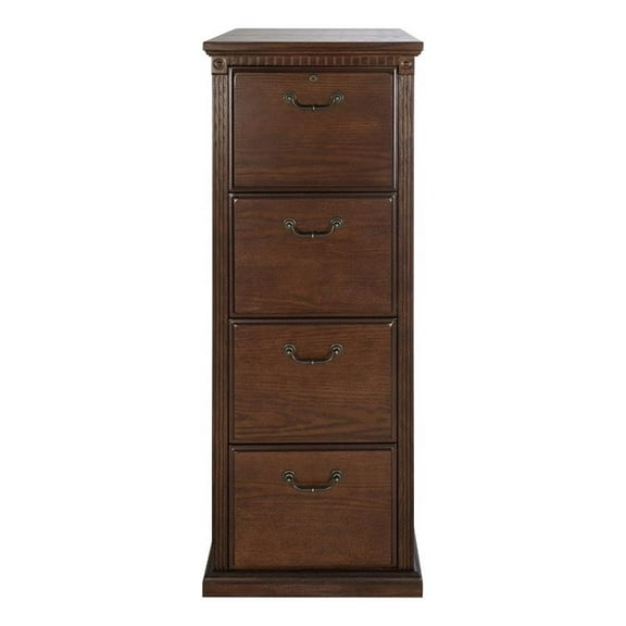 Pemberly Row Traditional 4-Drawers Wood Filing Cabinet Office Storage in Brown