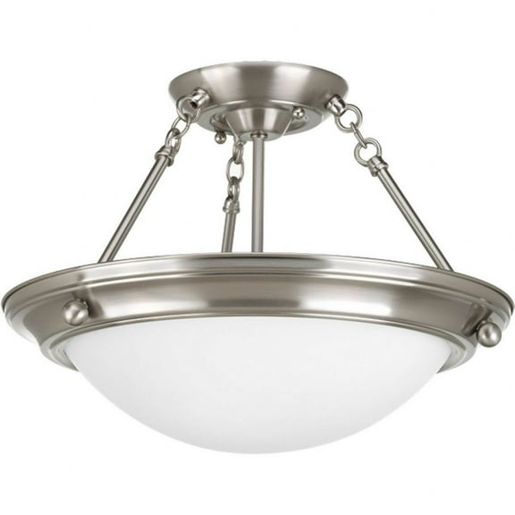 Progress Lighting Eclipse 2-Light Semi-Flush Ceiling Fixture, Brushed Nickel, Satin White Glass Shade