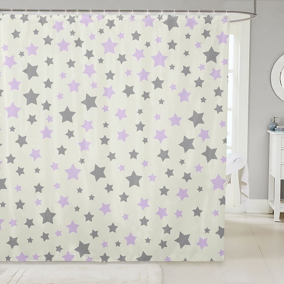 Manfei Minimalist Stars Shower Curtain 72Wx72L,Sprinkle Print Bathroom Curtain,Gray Purple