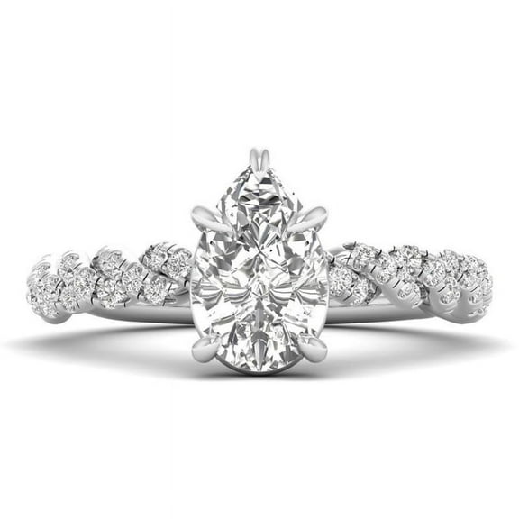 Empire Jewel 1.50 Ct VVS1/D Pear Cut Lab Created Simulated Diamond Ring - 14K White Gold Plated Band - Unique Women's Diamond Design - Simple Solitaire Jewelry Gift