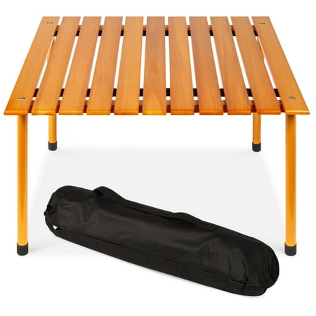 Best Choice Products 28x28in Foldable Indoor Outdoor Portable Wooden Table for Picnics, Camping, Beach w/ Carrying Case
