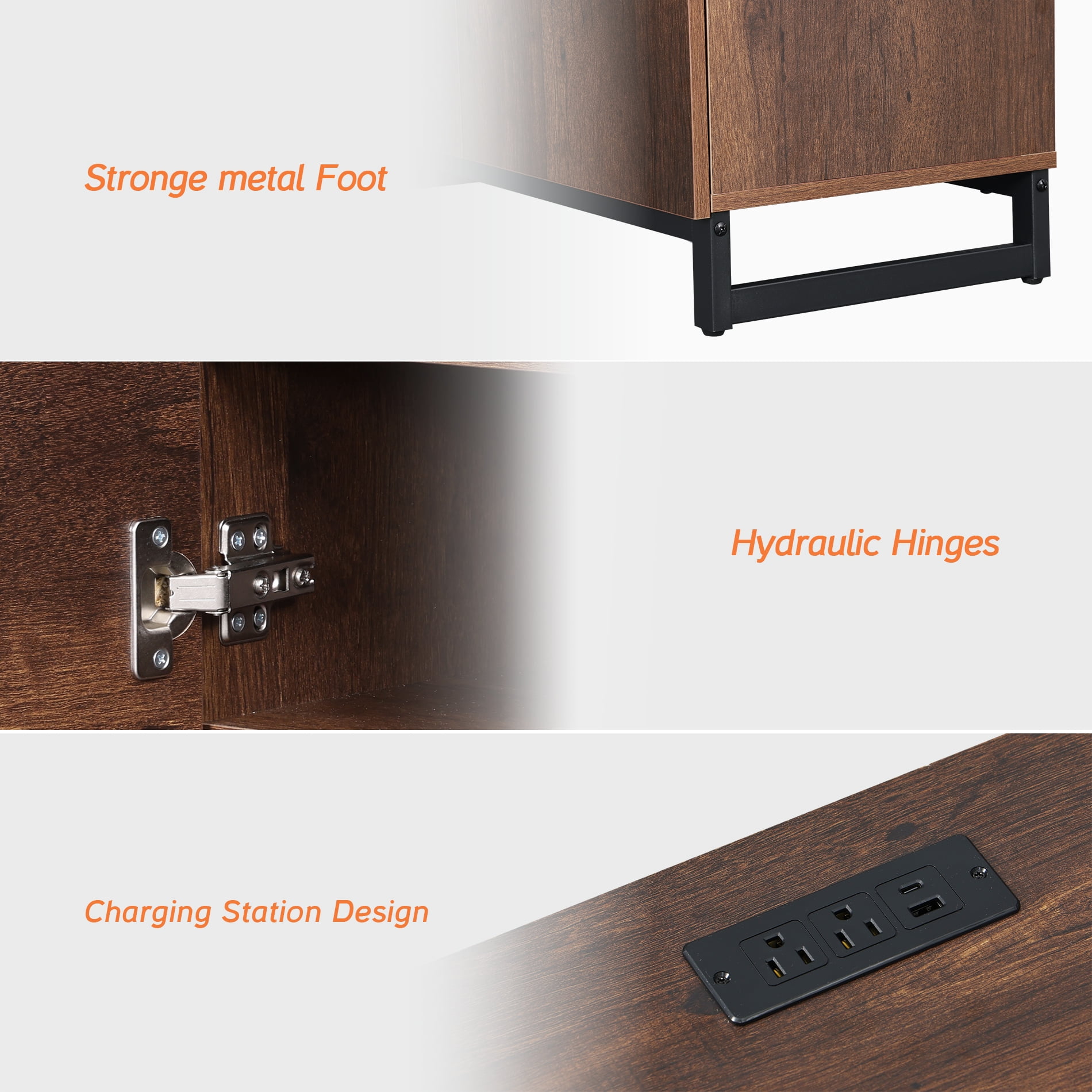 WAMPAT 59 Inch Home Office Desk, Modern Wood Study Computer Desk with Charging Station, File Drawer, 3 Drawers & 2 Cabinets, Brown