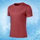 thumbnail image 1 of Blusas y camisas de manga corta y cuello redondo para hombre, estilo casual, color liso, para correr, hacer ejercicio y fitness, de poliéster., 1 of 5