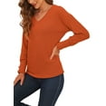 thumbnail image 4 of UKAP Women V Neck Buttons Sleeve Knitwear Lady Long Sleeve Soft Basic Knit Lightweight Fall Pullover Sweater Plus Size, 4 of 5