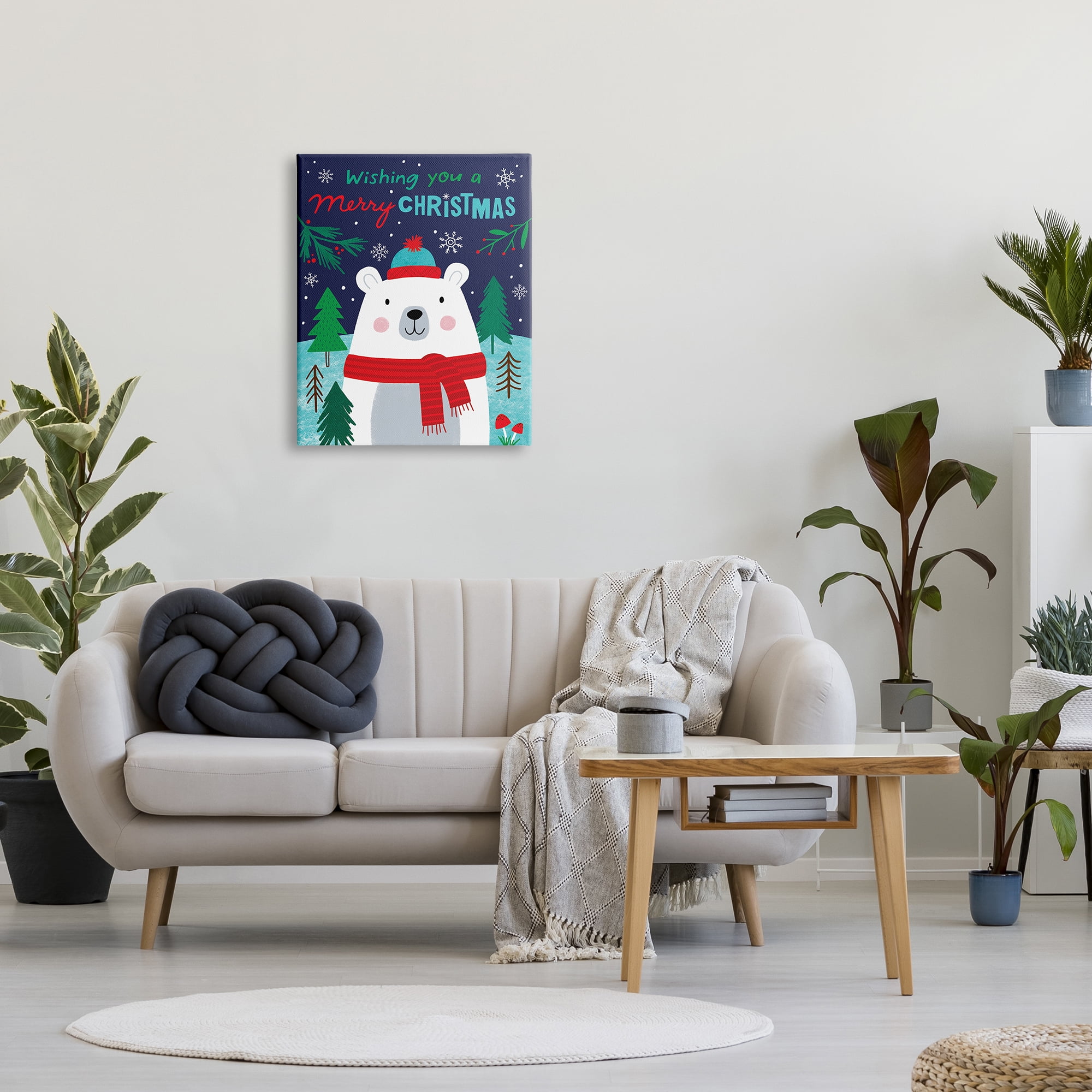 Stupell Industries Polar Bear Forest Wishing You Merry Christmas Phrase Animals & Insects Painting Gallery Wrapped Canvas Print Wall Art, 24 x 30