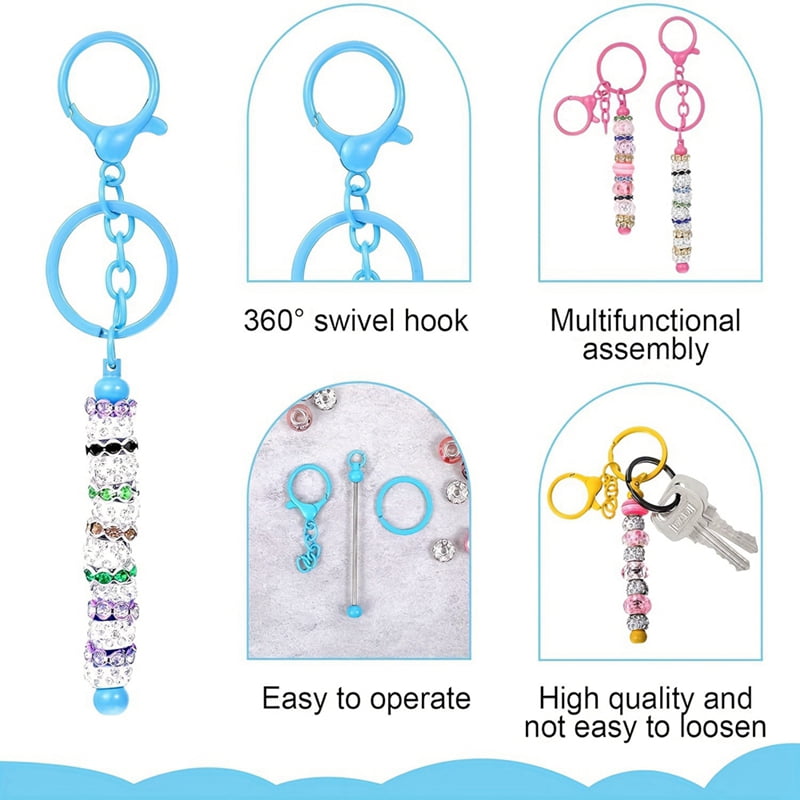 Beadable Keychains Bars Bulk Blank Beaded Metal Keychain for Craft DIY Gift Backpack Decoration Pendan