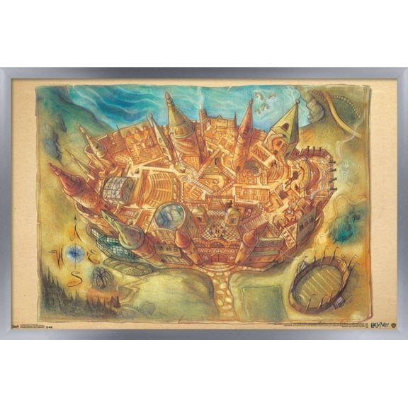 The Wizarding World: Harry Potter - Hogwarts Map Wall Poster, 14.725" x 22.375", Framed