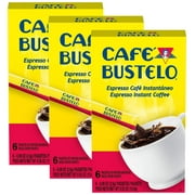 Cafe Bustelo Instant Espresso Coffee for Home Office Travel Picnic Camping Snack Essentials Convenient and Portable Hot Water Powder Drink Sachet 3 Boxes - 6 Single Packets per Box - 18 Total Servings