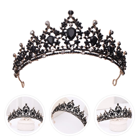 LOLIPPYY 1Pc Elegant Black Alloy Baroque Style Bridal Crown Headband for Weddings