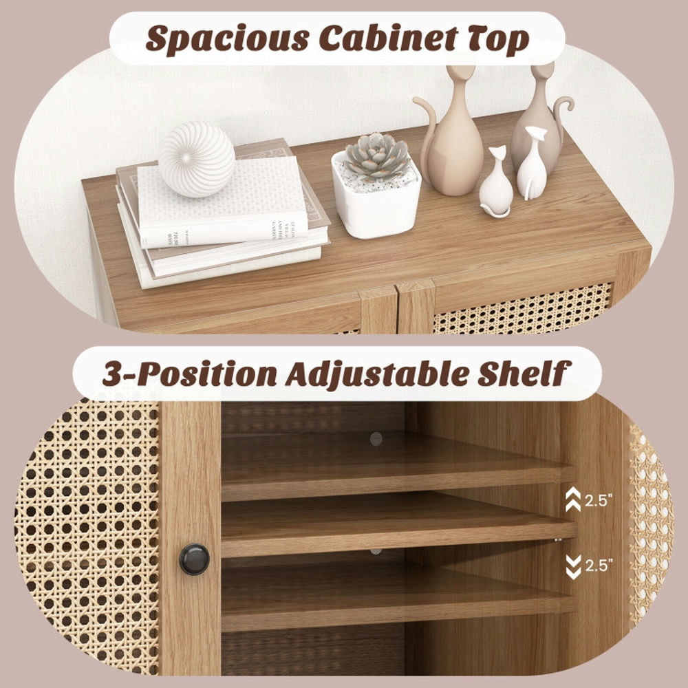 Finihen Kitchen Storage Cabinet, Buffet Sideboard, Kitchen Sideboard with 2 Rattan Doors and Adjustable Shelf, for Dining Room, Kitchen, Living Room, Natural Finihen Kitchen Storage Cabinet, Buffet Sideboard, Kitchen Sideboard with 2 Rattan Doors and Adjustable Shelf, for Dining Room, Kitchen, Living Room, Natural