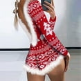 thumbnail image 4 of Mono de una pieza para mujer, de otoño, con estampado de copos de nieve navideños, con ribete de plumas y botones en la parte delantera, mono sexy para mujer para fiesta 2024, 4 of 5