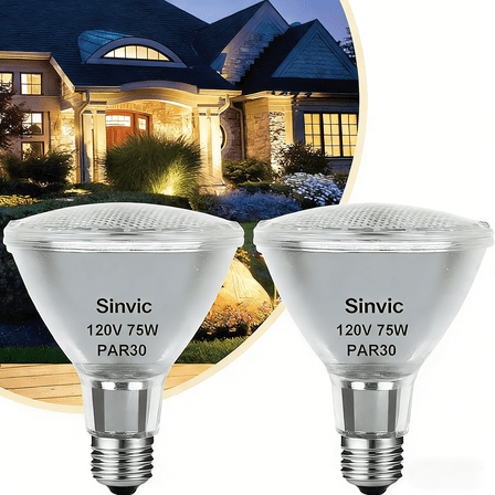 Halogen PAR30 Short Neck 75W 120V 800LM, 2 Pack sinvic High Output Halogen PAR30 Dimmable 2800K Warm White with E26 Base, Long Lifespan Long Neck Flood Light Bulb with CRI100 for Recessed Lighting