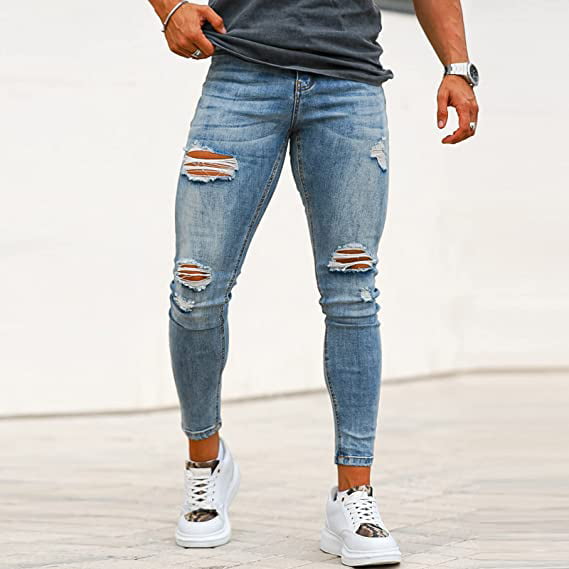 GINGTTO Men's Skinny Stretch Ripped Tapered Leg Jeans Light - Walmart.com
