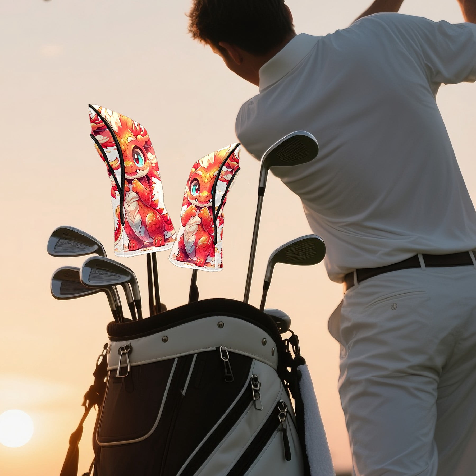 Golf Club Covers, Dragon Premium PU Leather Driver Hybrid Putter Head Covers with Velvet Lining, Waterproof Golf Gifts for Men Women