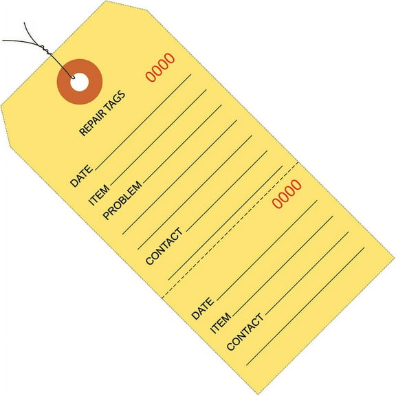 Office Depot® Brand Prewired Repair Tags, 6 1/4" x 3 1/8", 100% Recycled, Yellow, Case Of 1,000