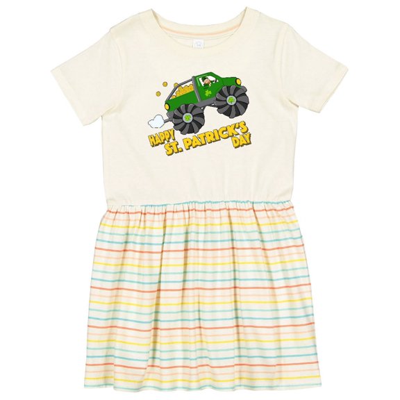 Inktastic Happy St. Patrick's Day Monster Truck with Leprechaun Girls Toddler Dress