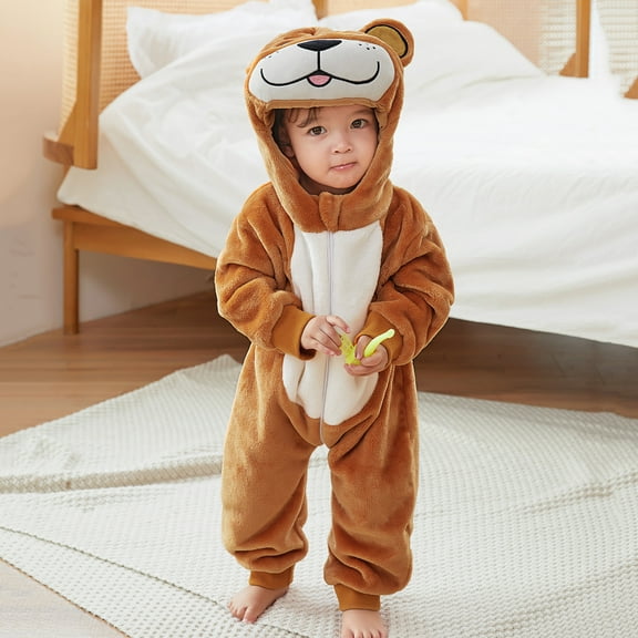Cethrio Kids Boys Winter Rompers, Warm One Pieces Zipper Fleece Jumpsuit Outfits Brown Size 3-4 T
