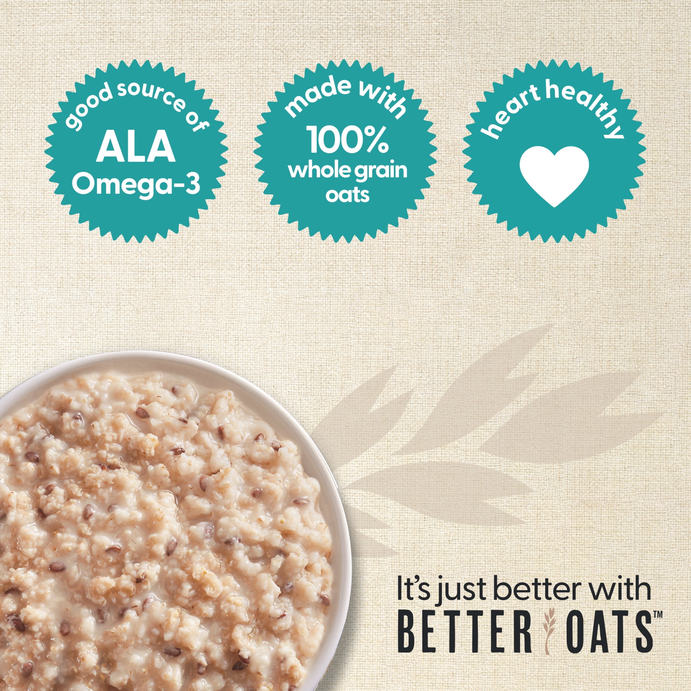Better Oats Original, Steel Cut Oatmeal, Flax Seed, Instant Oatmeal, Hearty 10 Packets, 11.6 oz Box