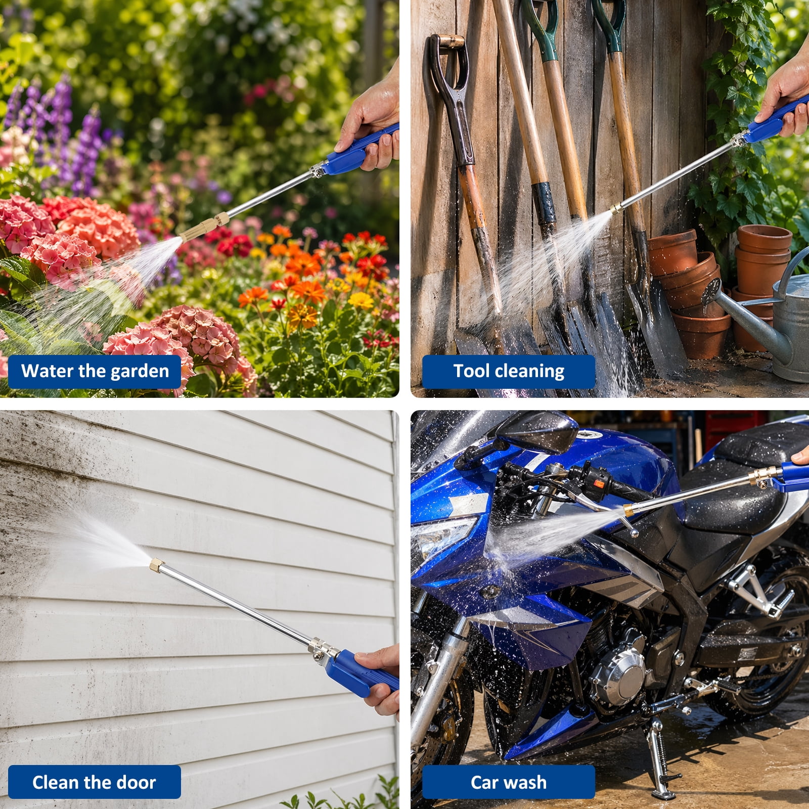 Jet Nozzle High Pressure Hose Nozzle with Extension with Extension Pole 3 Different Nozzles Quick Connectors for Car Washing Gutter Cleaning Watering 18.3 Inch