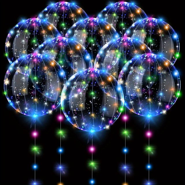 10pcs 20 Inch Bobo Balloons Bubble Balloons, Light Up Transparent Balloons, For Children Day Independence Christmas Wedding Birthday Valentines Fathers Day Halloween Party Decoration Glow Party