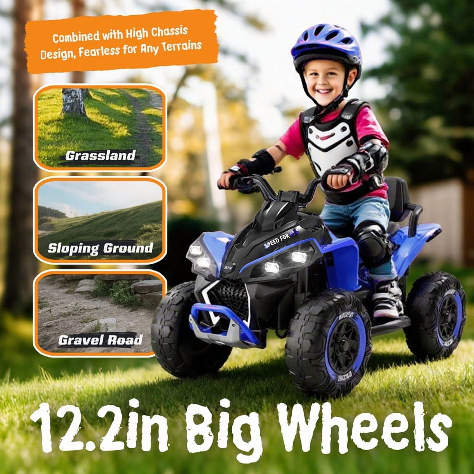 Gundir 24V Electric Ride On Car for Kids with Remote Control, Four-Wheel Shock Absorber, Bluetooth Storytelling, Music, LED Lights, USB/MP3 Support, 3.73MPH, Age 3-12, Blue