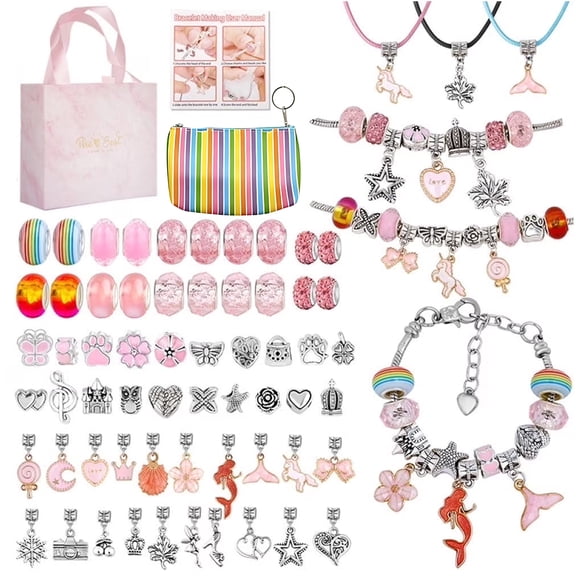 SwFoer 66 Pcs Charm Bracelet Making Kit, DIY Jewelry Making Kits Crafts Gifts Set for Girls