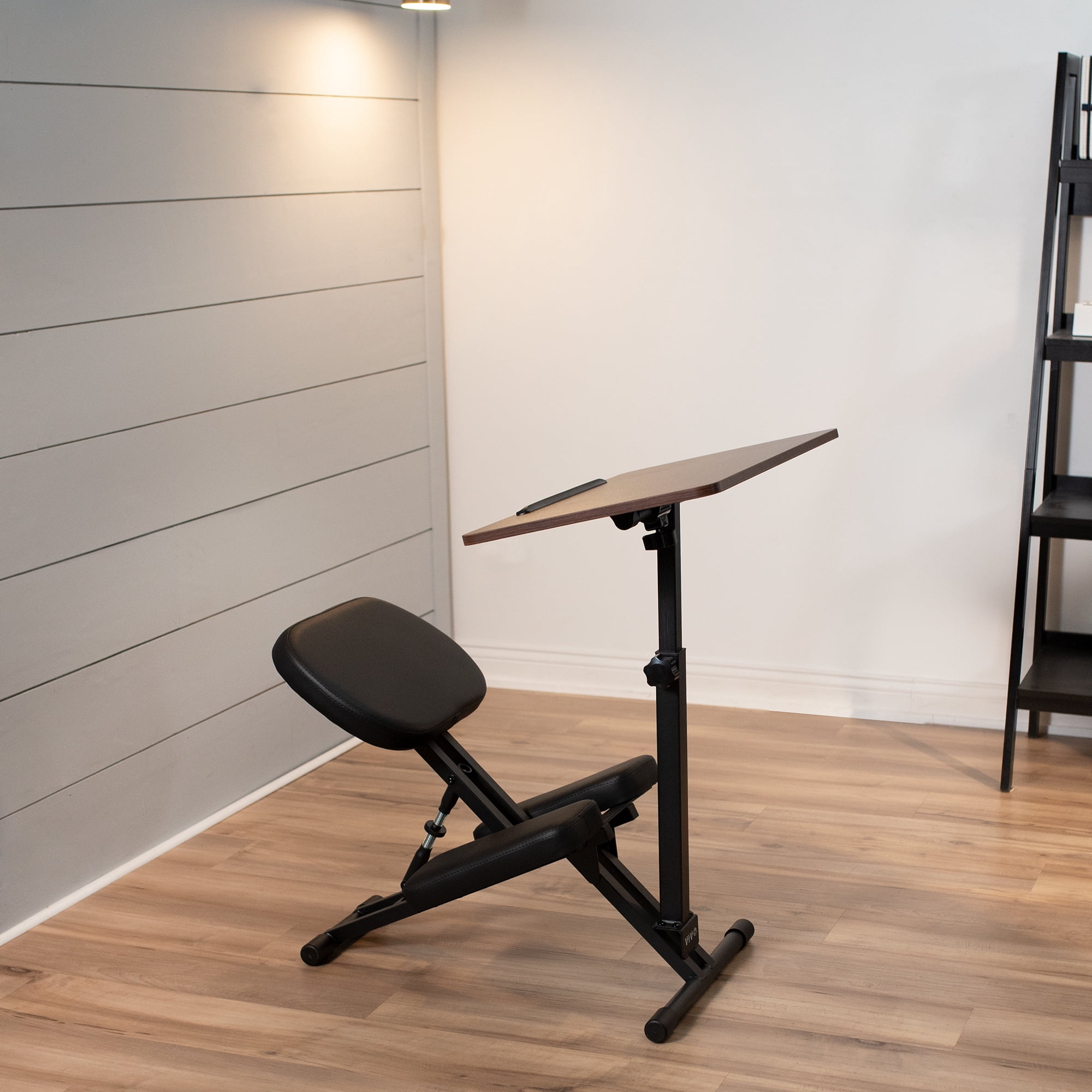 VIVO Ergonomic Kids' Kneeling Chair and Desk, Dark Wood Top, Black Chair