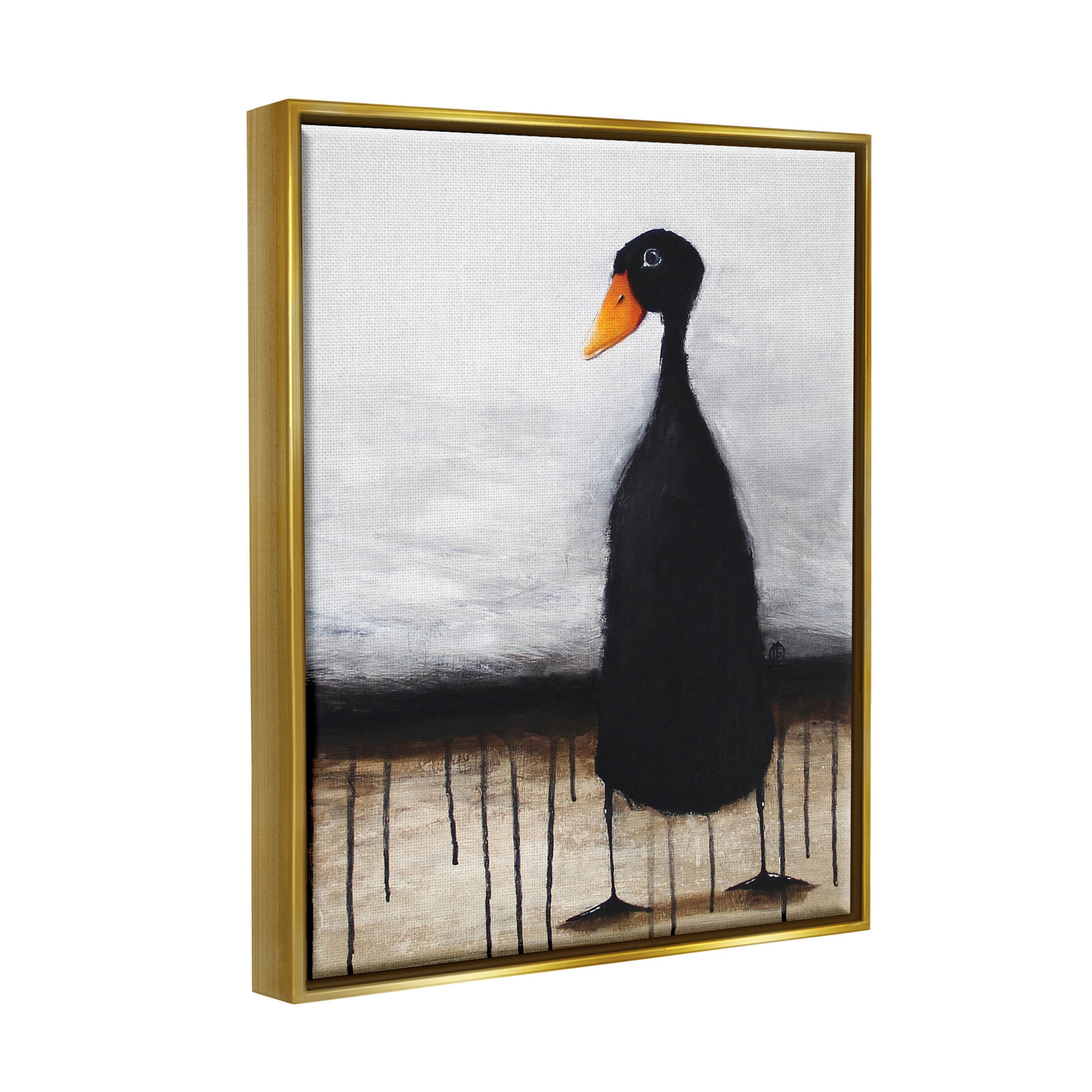 Stupell Industries Urban Black Duck Drip Painting Metallic Gold Floating Framed Canvas Print Wall Art, Design by Lucia Stewart