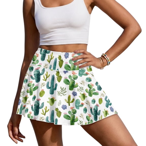 Yuyamidu Cactus Womens Athletic Skirt Trendy High Waisted Golf Skirts for Women Size L Soft Skorts Activewear for Outdoor Sports Hiking Running
