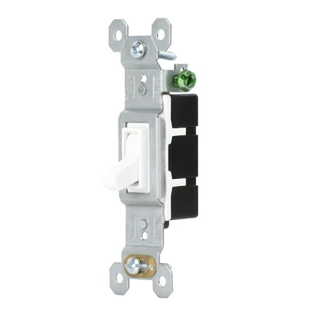 Hyper Tough 15A Single Pole Toggle Switch, Impact Resistant Housing, Self Grounding, Quick Wiring Terminals, White