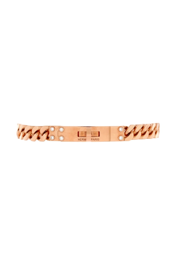 Pre-Owned Hermes Kelly Gourmette Bracelet 18K Rose Gold with Diamonds Very Small By Rebag