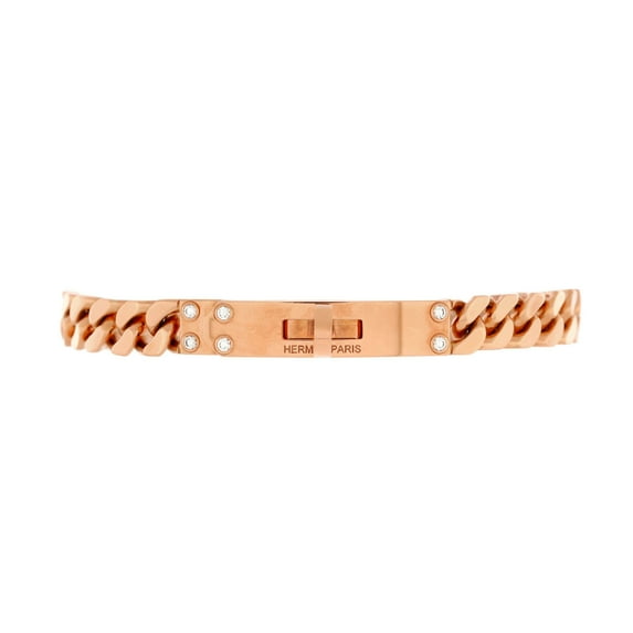 Pre-Owned Hermes Kelly Gourmette Bracelet 18K Rose Gold with Diamonds Very Small By Rebag