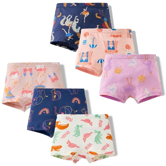 Hbhpov Girls Panties Supersoft Cotton Boy Short Underwear 6-Pack, Sizes 2-10