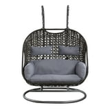 ACME Vasant Outdoor Patio Hanging Chair with Stand in Gray Fabric and