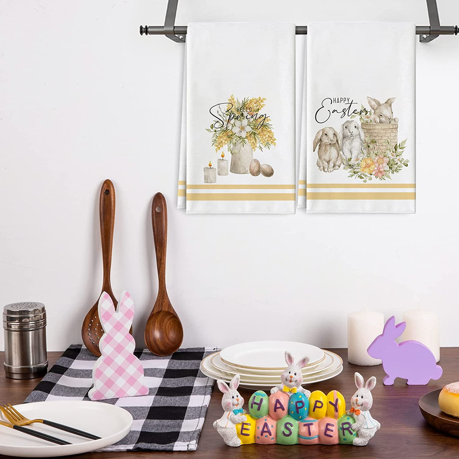 Threshold Kitchen Towels Potholders Set Easter Rabbit Yellow NWT Bunny Egg