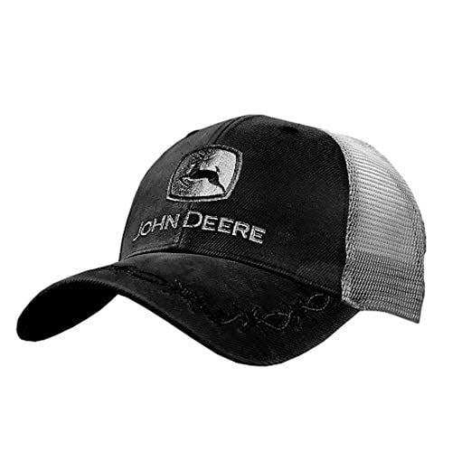 John Deere Black and Gray All Fabric Hat Cap w Vintage Logo and Cool Details 
