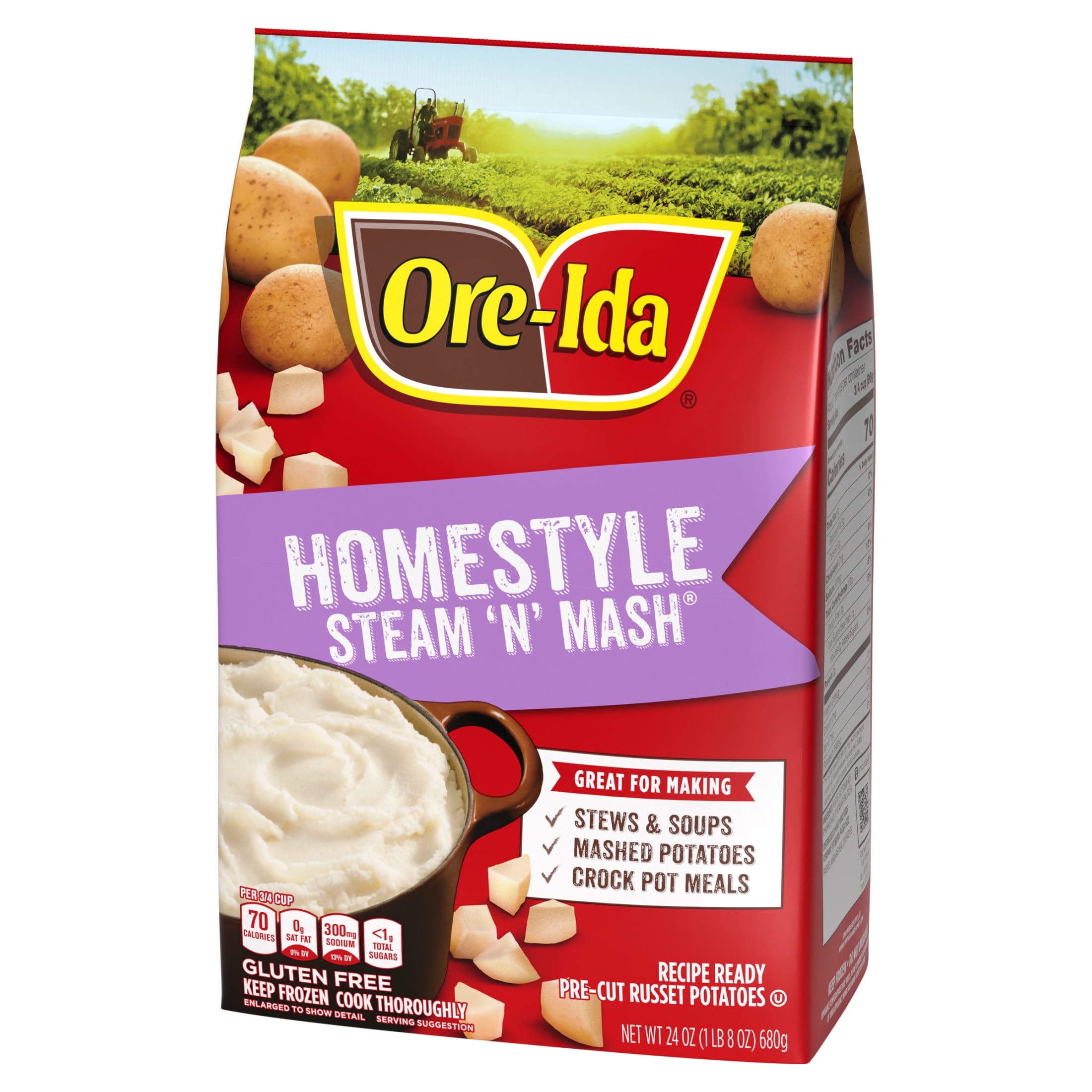 Ore Ida Homestyle Steam N Mash Recipe Ready Pre Cut Russet Potatoes Frozen Side Dish 24 oz Bag
