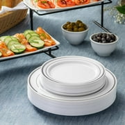 Gusto Fancy Plastic Plates Disposable Dinner Plates & Salad Plates Set, 60-Pack