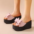 thumbnail image 2 of asddcavvf Ladies Fashion Cloth Bow Fish Mouth Platform Wedge Heel Casual Slippers, 2 of 7