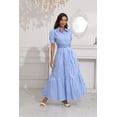 thumbnail image 2 of utcoco Womens Striped Button Down Shirt Dress Casual Puff Short Sleeve Ruffle Hem Maxi Dresses with Belt, 2 of 6