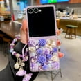 thumbnail image 2 of for Samsung Galaxy Z Flip 7 Case,Cute Bling Glitter Sparkle Stunning Stones Diamond Rhinestone 3D Handmade Pearl Rose Flower with Wrist Lanyard for Women Girls for Galaxy Z Flip 7,Purple, 2 of 13