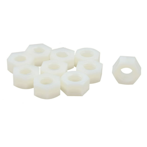 Unique Bargains 10Pcs Pack Of Metric M10 Insert Lock Nylon Full Hex Nuts Plastic White