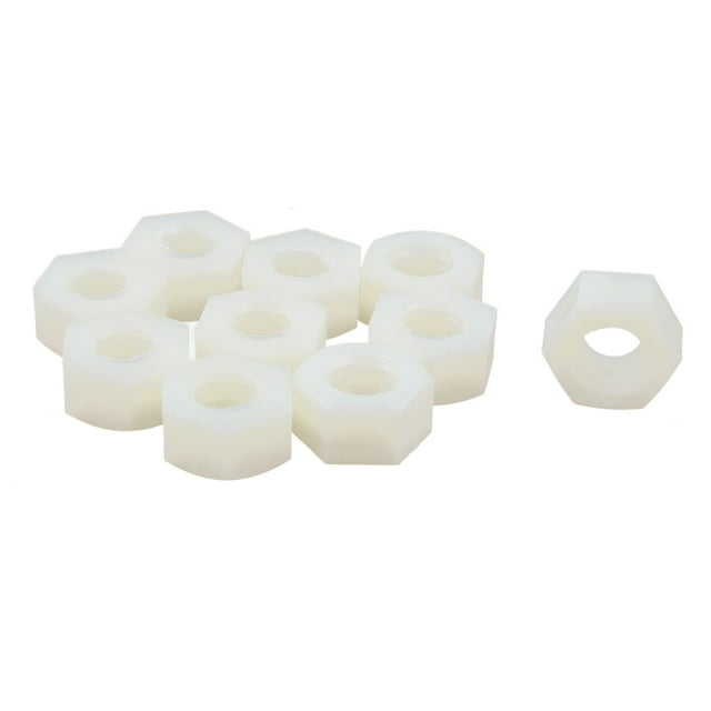 Unique Bargains 10pcs Pack Of Metric M10 Insert Lock Nylon Full Hex Nuts Plastic Off-White