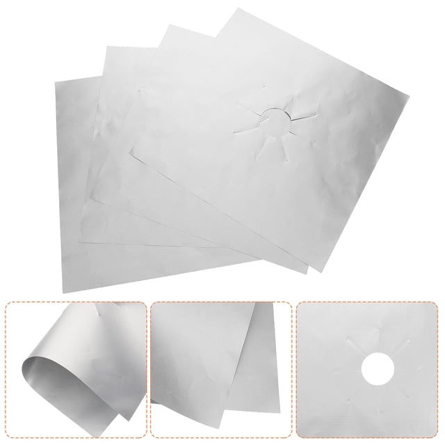 Raindrops 4Pcs Plated Silver Stove Mats for Gas Stoves Reusable Thickened Protector Pads with Easy Replacement